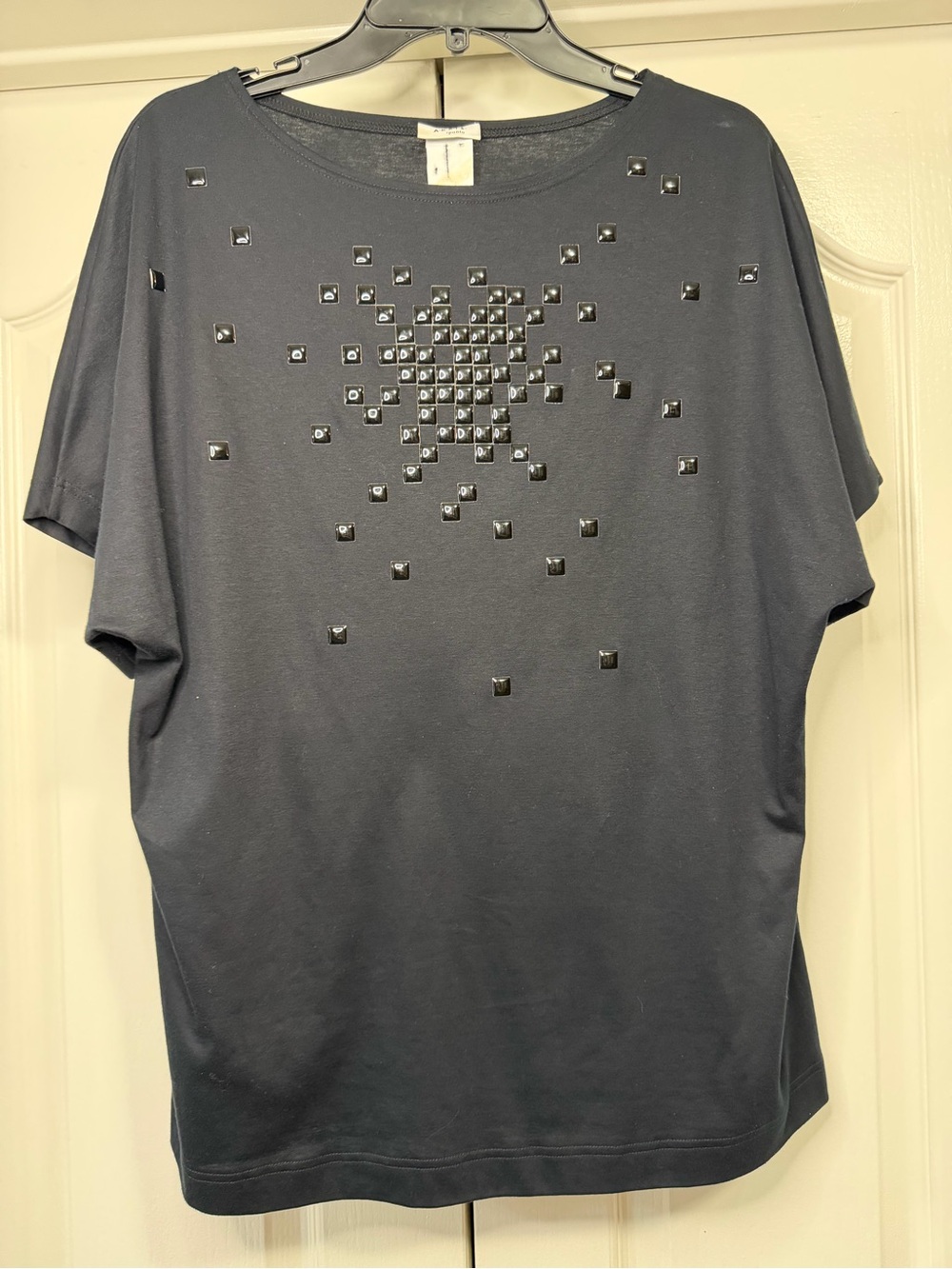 Akris Punto Studded Heart T-Shirt Batwing Sleeve Black Designer Cotton US 12